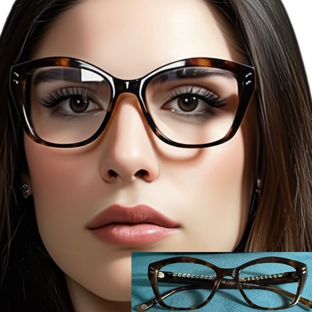 MUSE x Hilary Duff Brown Tortoise Shell Cat Eye Eyeglasses Embellished Temple